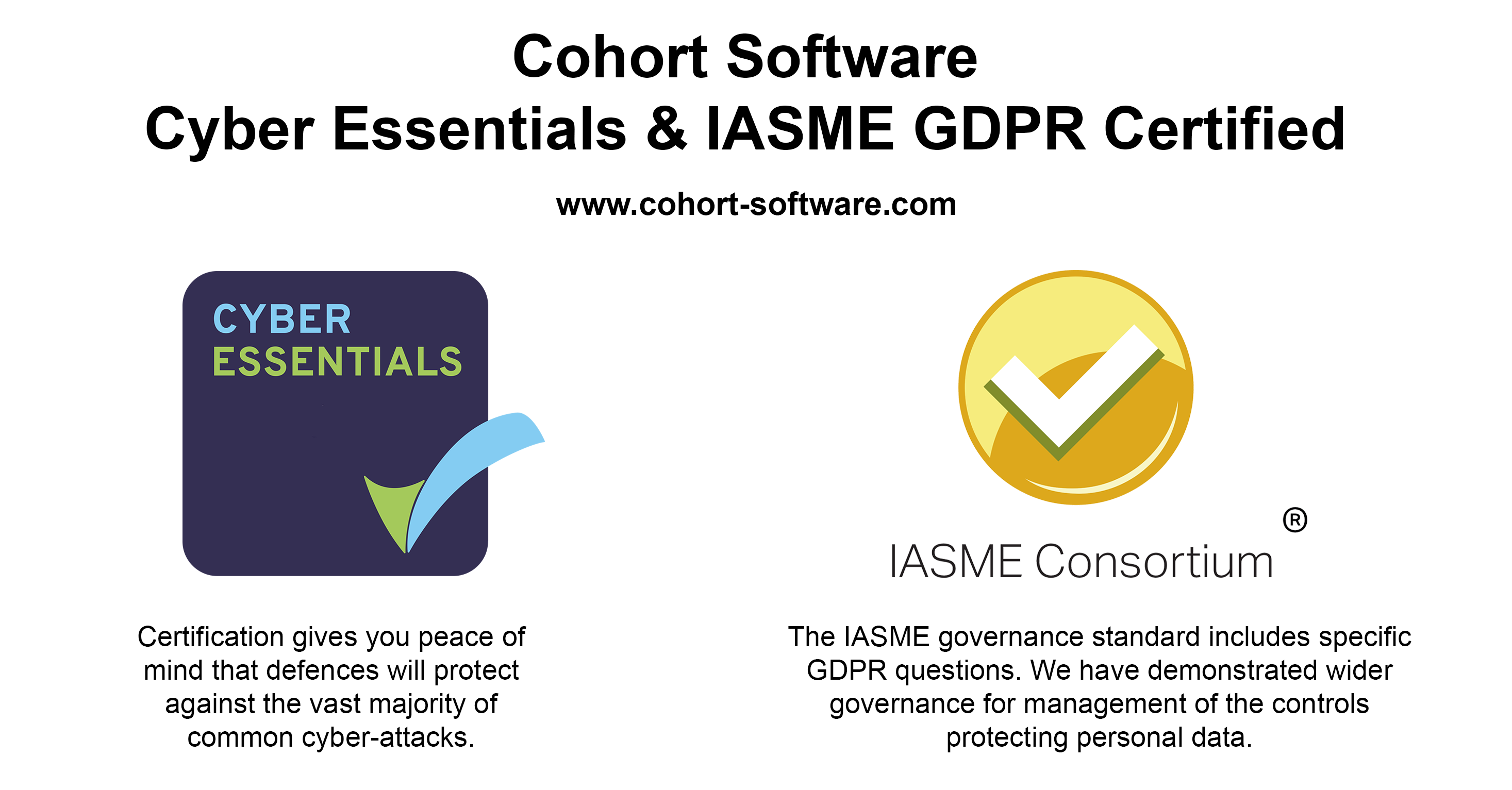 Cyber Essentials and IASME GDPR certifications achieved by Cohort Software